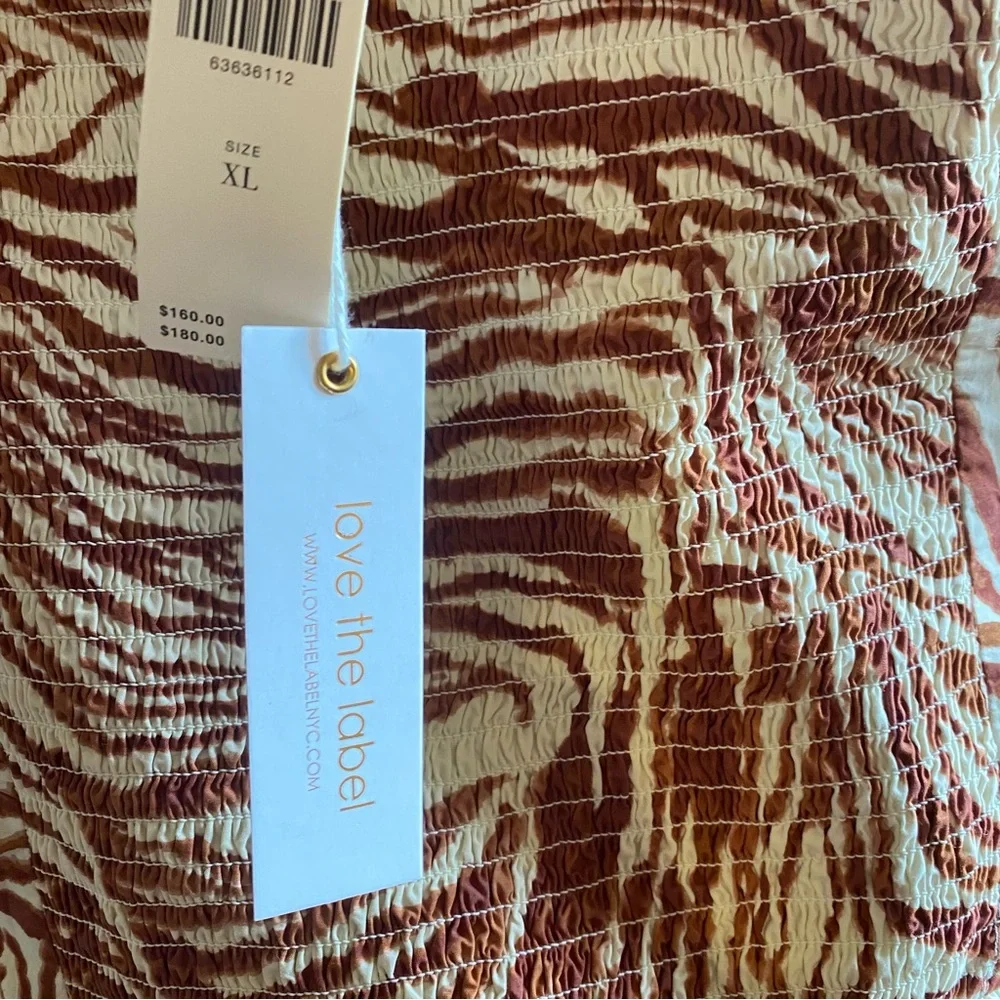 NWT: Anthropologie Love the Label Smocked Puff Sleeve Blouse Neutral Zebra XL